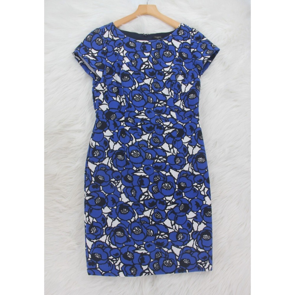 Talbots Petite Women's Blue Flower Floral Cap Sleeve Sheath Dress Sz 8 #1159